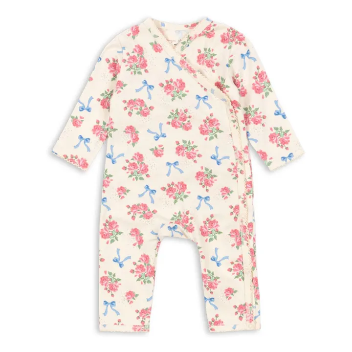 Combinaison Cache Coeur Fleurie Coton Bio | Ecru- Image produit n°0