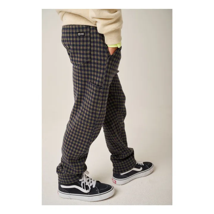 Jogger Rails Carreaux Coton Bio | Bleu nuit- Image produit n°2