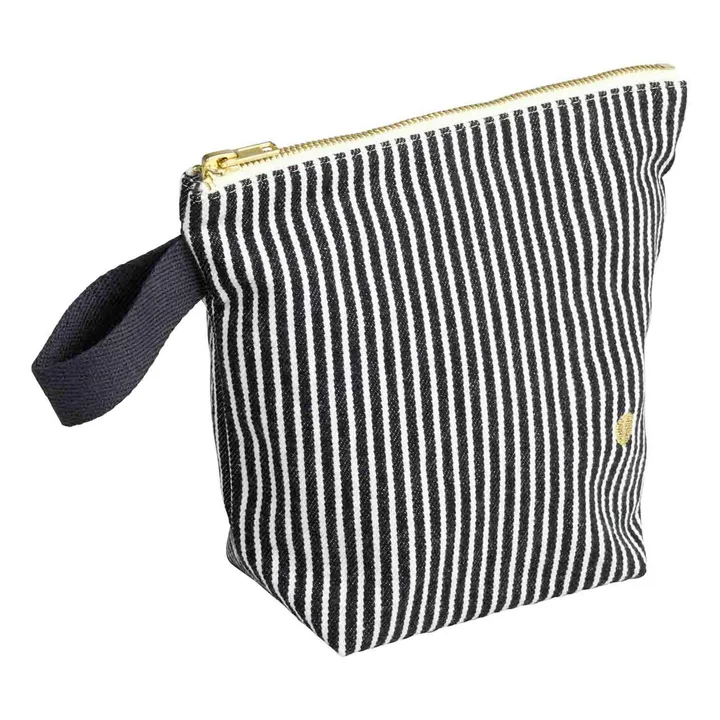 Mia organic cotton striped toiletry bag | Caviar- Product image n°0