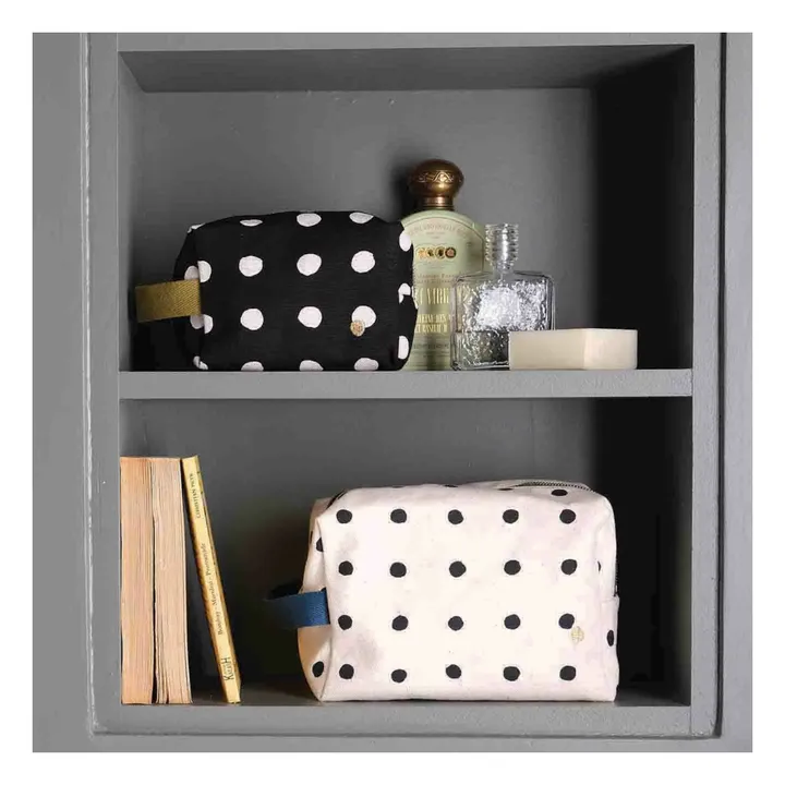 Mia organic cotton polka-dot toiletry bag | Caviar- Product image n°1