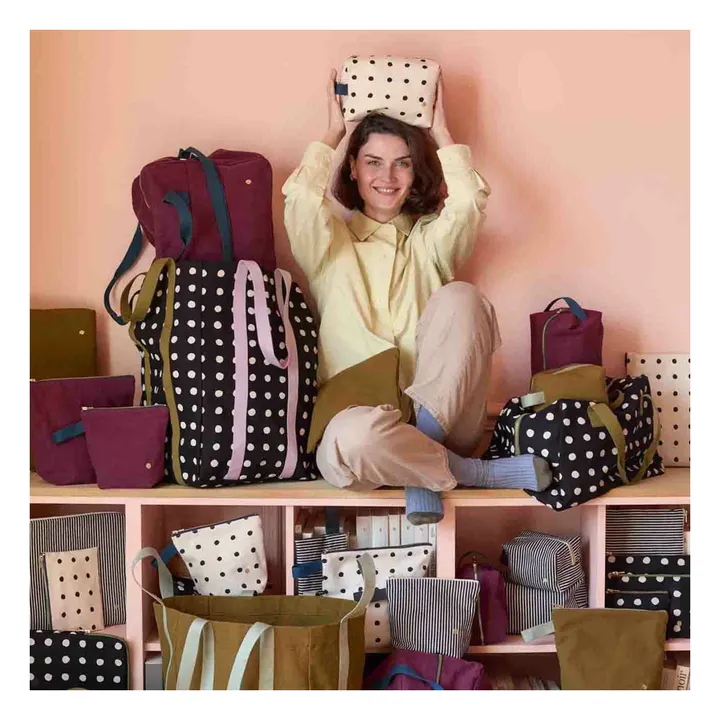 Mio organic cotton Cube toiletry bag with polka dots | Ecru- Product image n°2