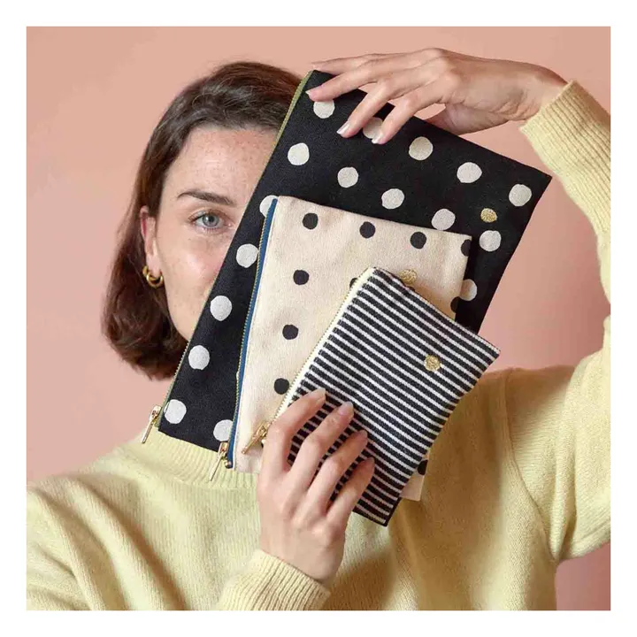 Mio organic cotton polka dot pouches | Ecru- Product image n°1