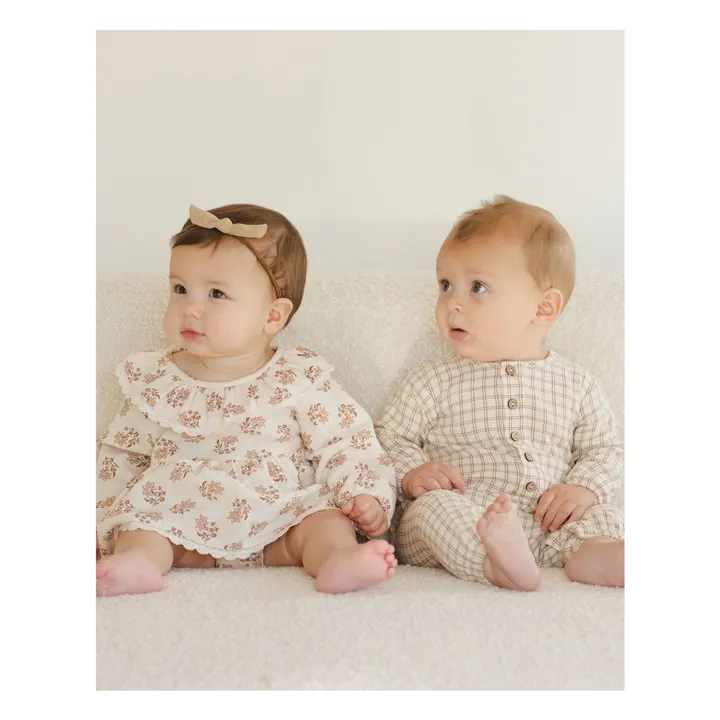 Barboteuse Volants Fleurie Gaze de Coton Bio | Ecru- Image produit n°2