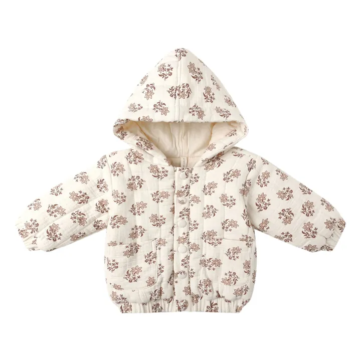 Organic Cotton Gauze Floral Hooded Jacket | Ecru- Product image n°0
