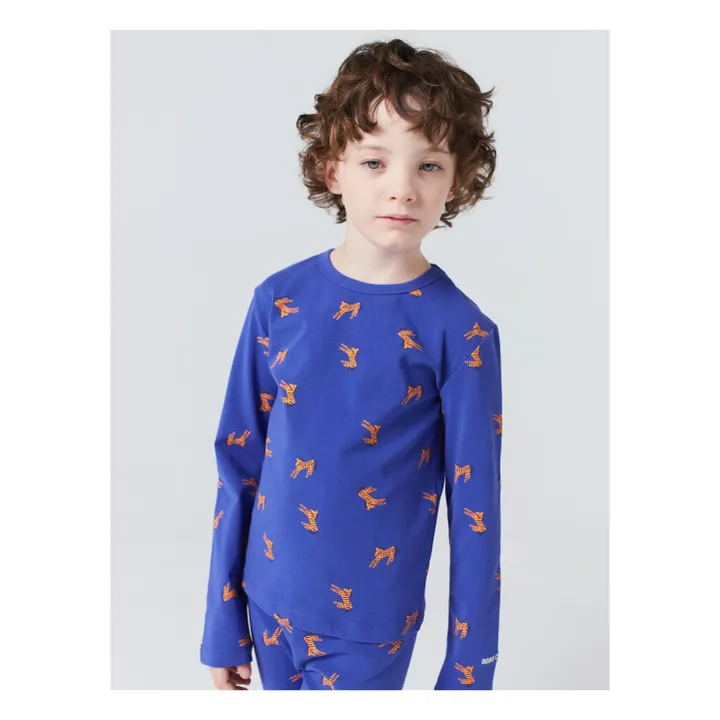 Gerippter Pyjama Zebras Bio-Baumwolle | Königsblau- Produktbild Nr. 2