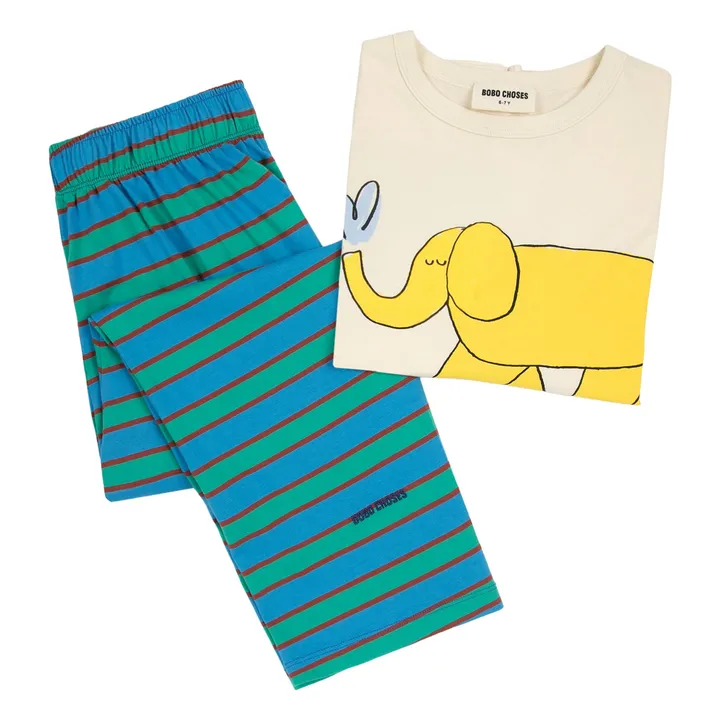 Gestreifter Pyjama Elefant aus Bio-Baumwolle | Blau- Produktbild Nr. 2