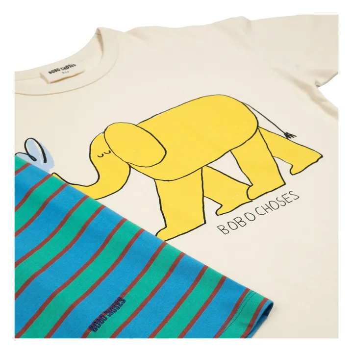 Gestreifter Pyjama Elefant aus Bio-Baumwolle | Blau- Produktbild Nr. 4