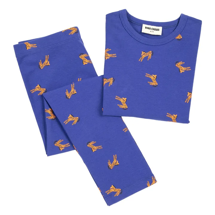 Gerippter Pyjama Zebras Bio-Baumwolle | Königsblau- Produktbild Nr. 3