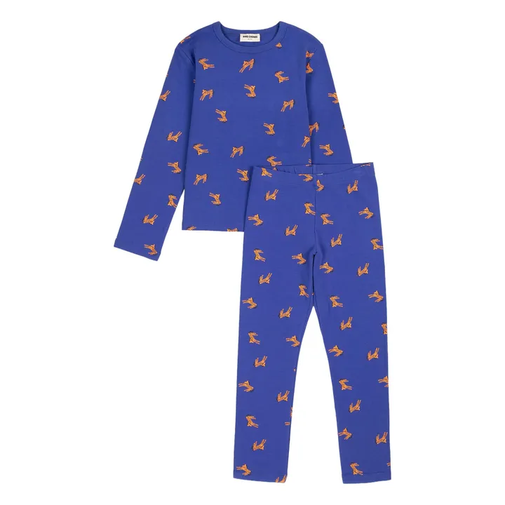 Gerippter Pyjama Zebras Bio-Baumwolle | Königsblau- Produktbild Nr. 1