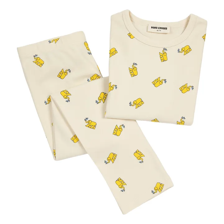 Gerippter Pyjama Elefanten aus Bio-Baumwolle | Beige- Produktbild Nr. 2
