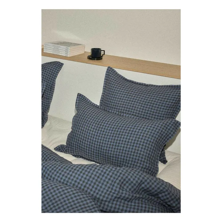 Taie d'oreiller en lin lavé | Vichy Marine- Image produit n°1
