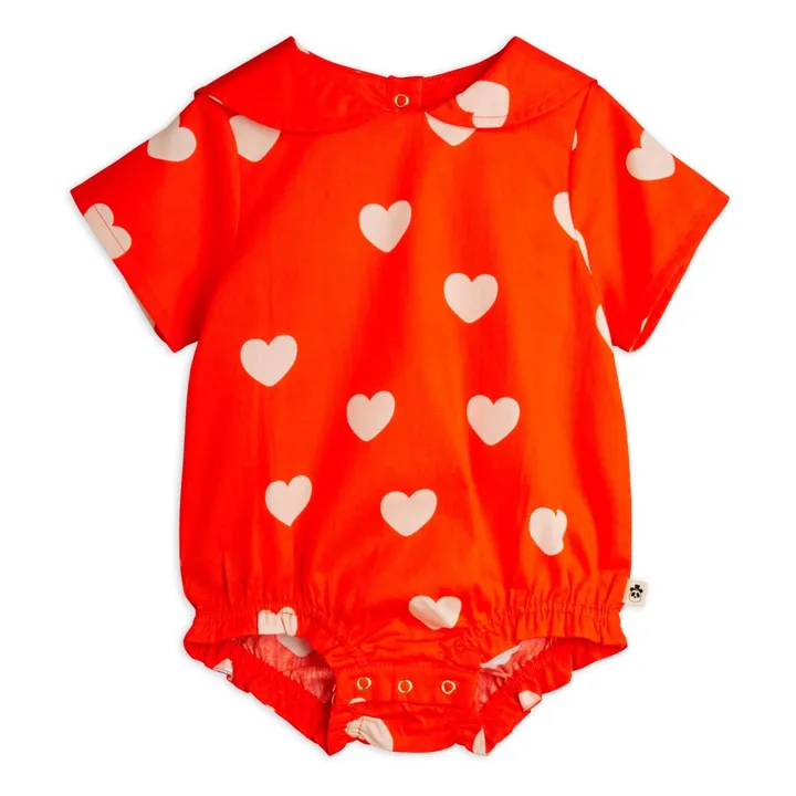 Barboteuse Cœurs Coton Bio | Rouge- Image produit n°0