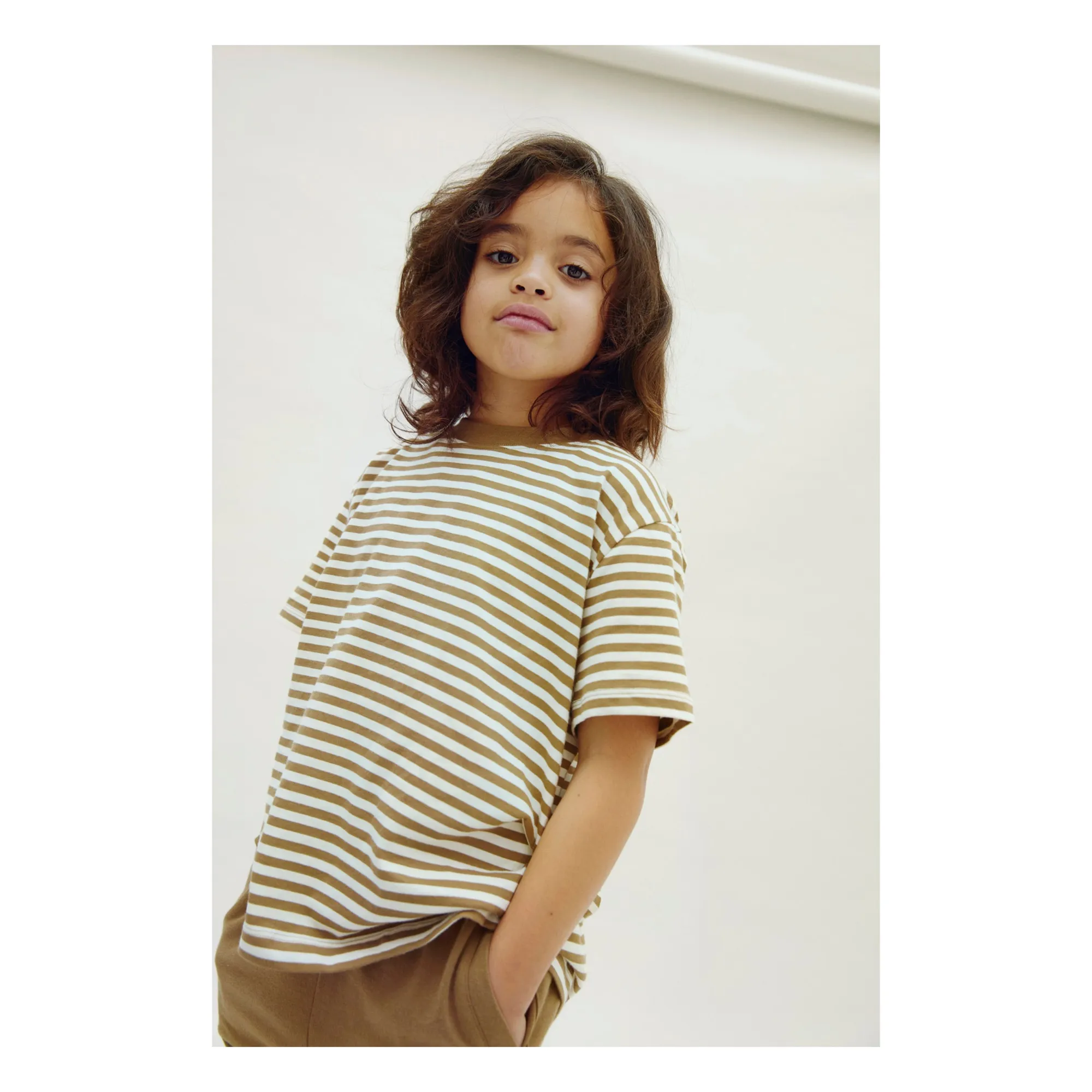 T-shirt Oversize Rayé Coton Bio | Brun kaki- Image produit n°1