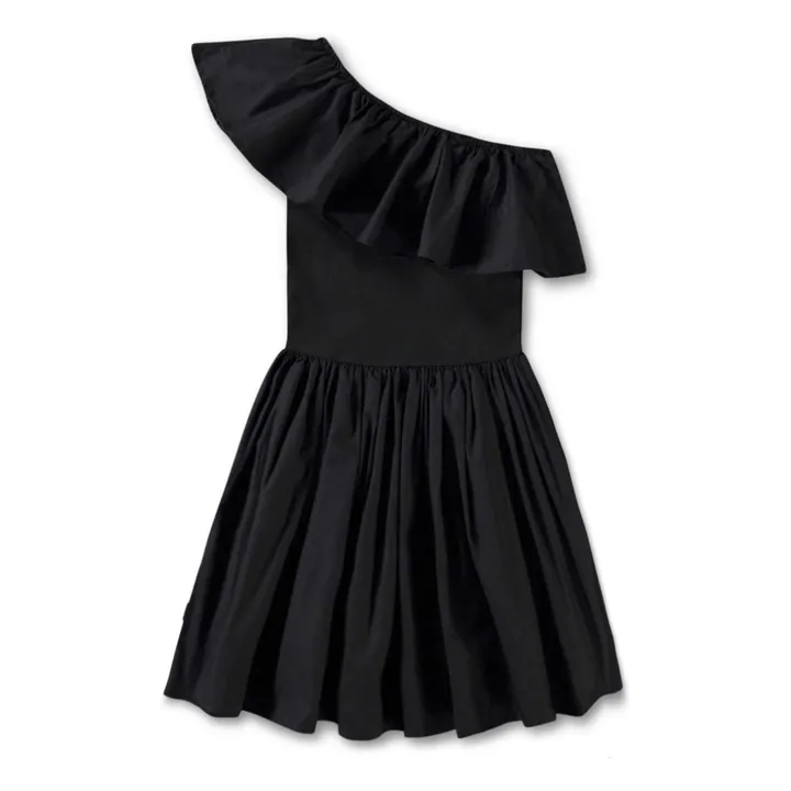 Vestido asimétrico con volantes de algodón orgánico Chloey | Negro- Imagen del producto n°3