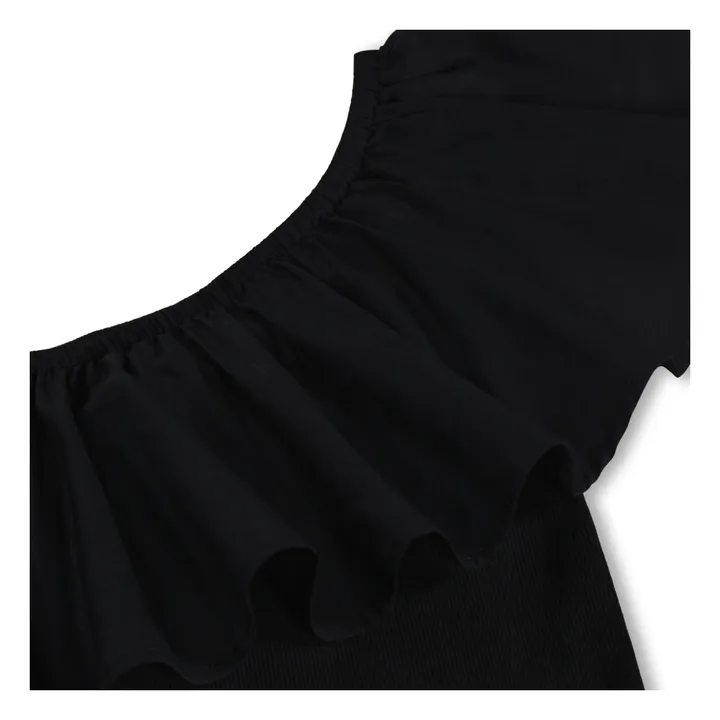 Vestido asimétrico con volantes de algodón orgánico Chloey | Negro- Imagen del producto n°1