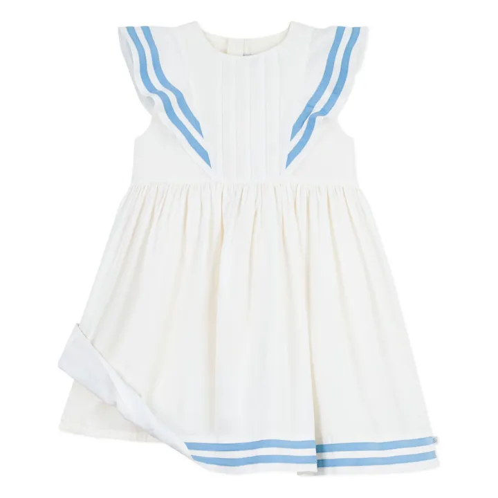 Vestido de popelina de algodón orgánico con volantes | Blanco- Imagen del producto n°4