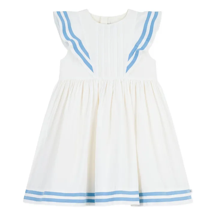 Vestido de popelina de algodón orgánico con volantes | Blanco- Imagen del producto n°0