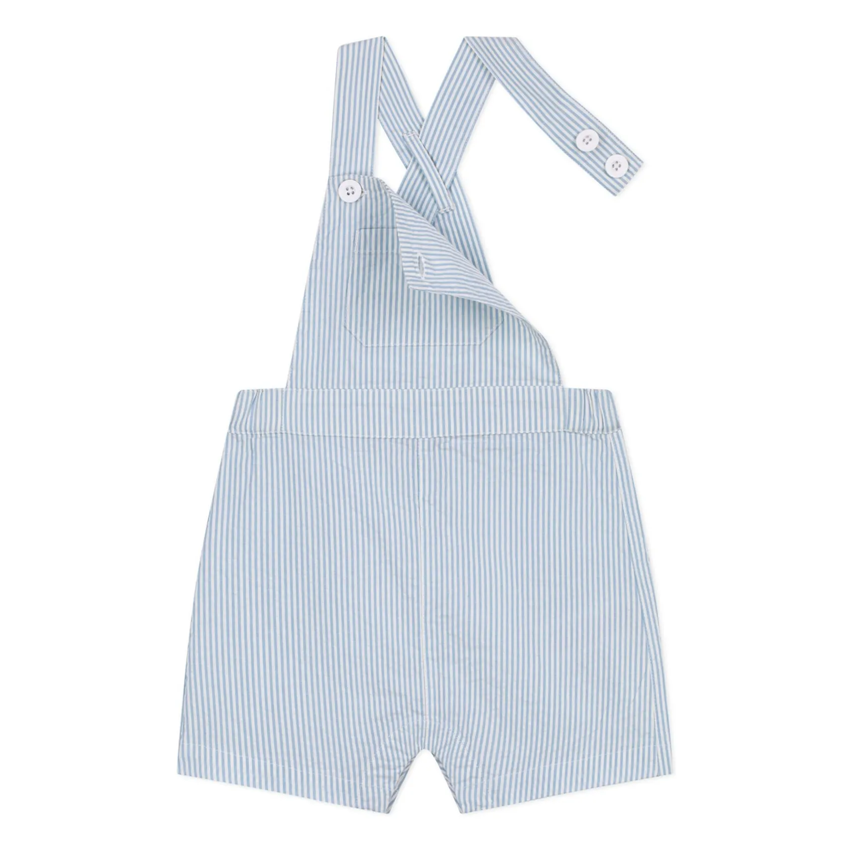 Salopette Courte Rayée Seersucker Coton Bio | Bleu Clair- Image produit n°3