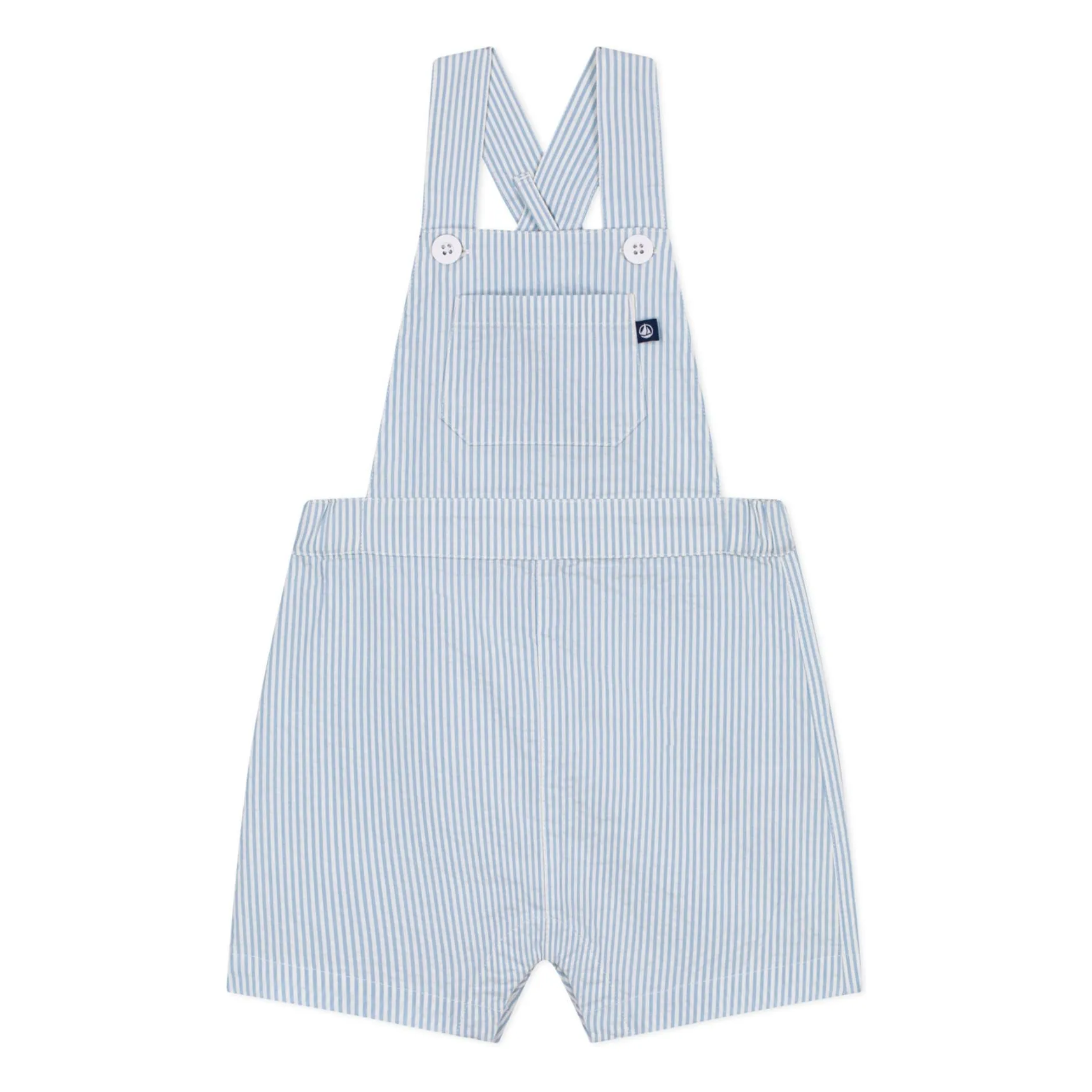 Salopette Courte Rayée Seersucker Coton Bio | Bleu Clair- Image produit n°0