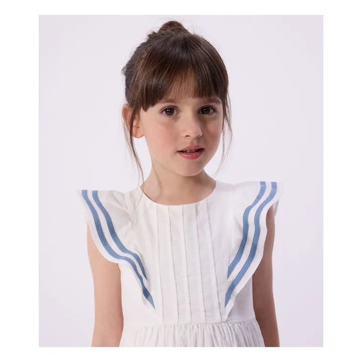 Vestido de popelina de algodón orgánico con volantes | Blanco- Imagen del producto n°2