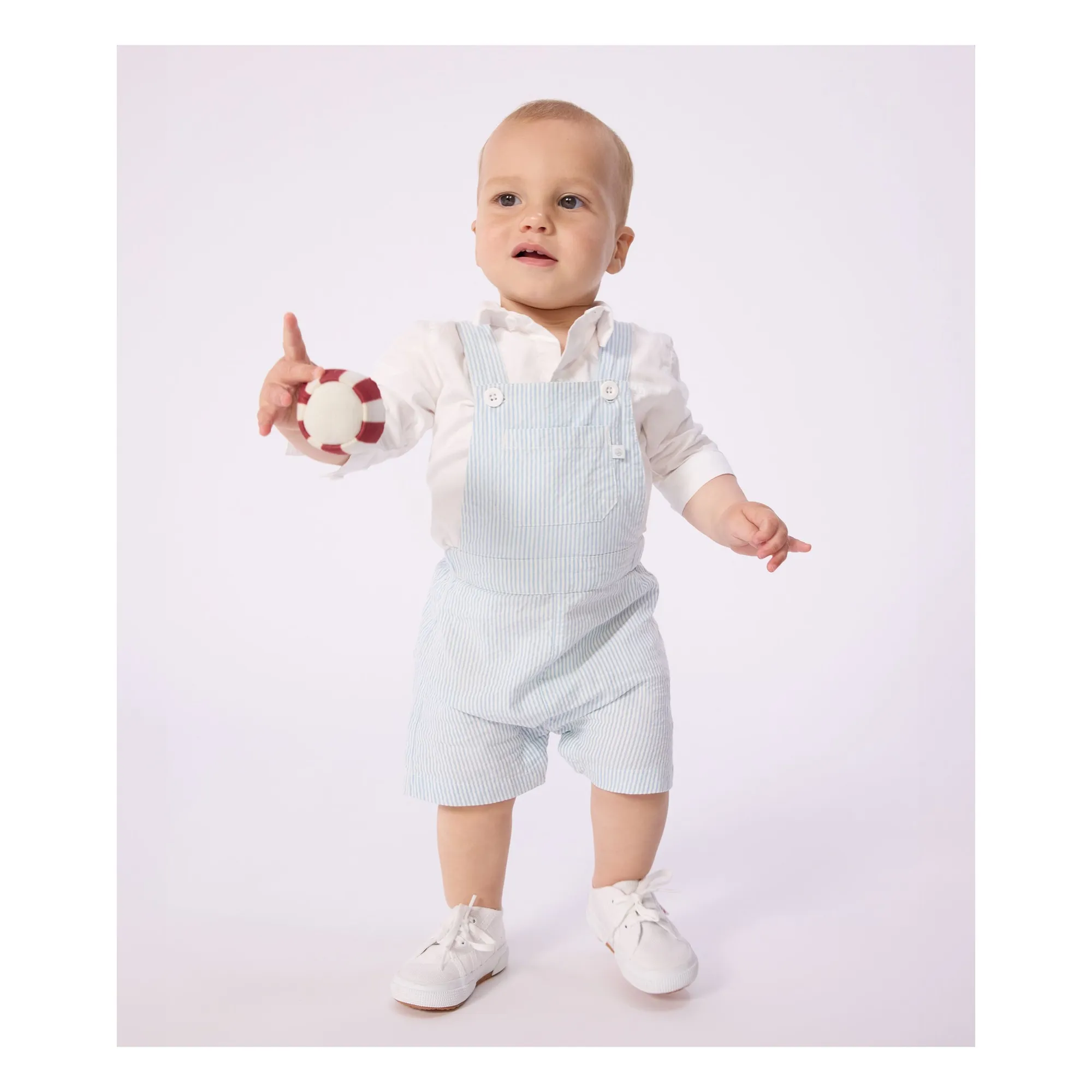 Salopette Courte Rayée Seersucker Coton Bio | Bleu Clair- Image produit n°1