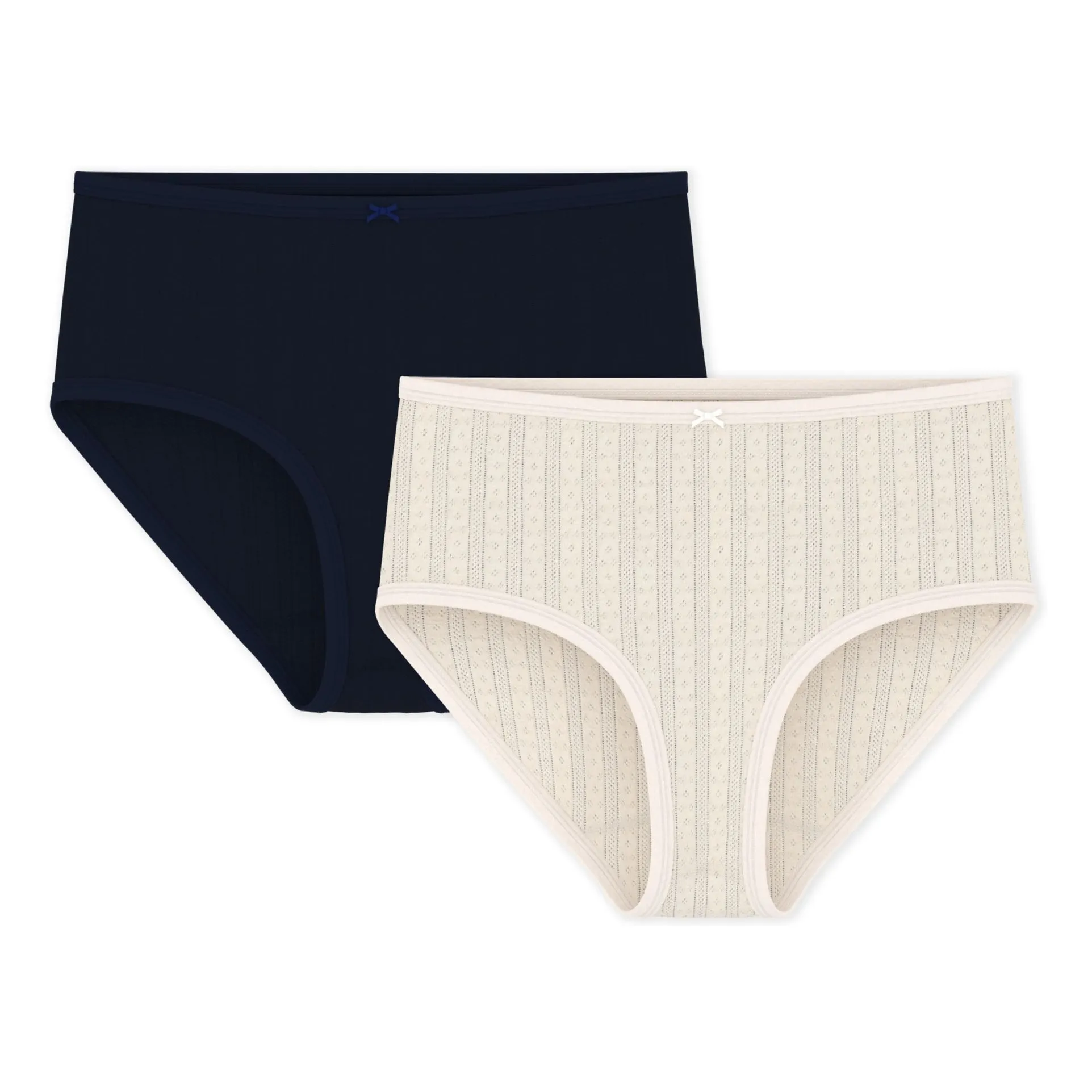 Lot 2 Culottes Taille Haute Ajourées Coton Bio | Ecru- Image produit n°0