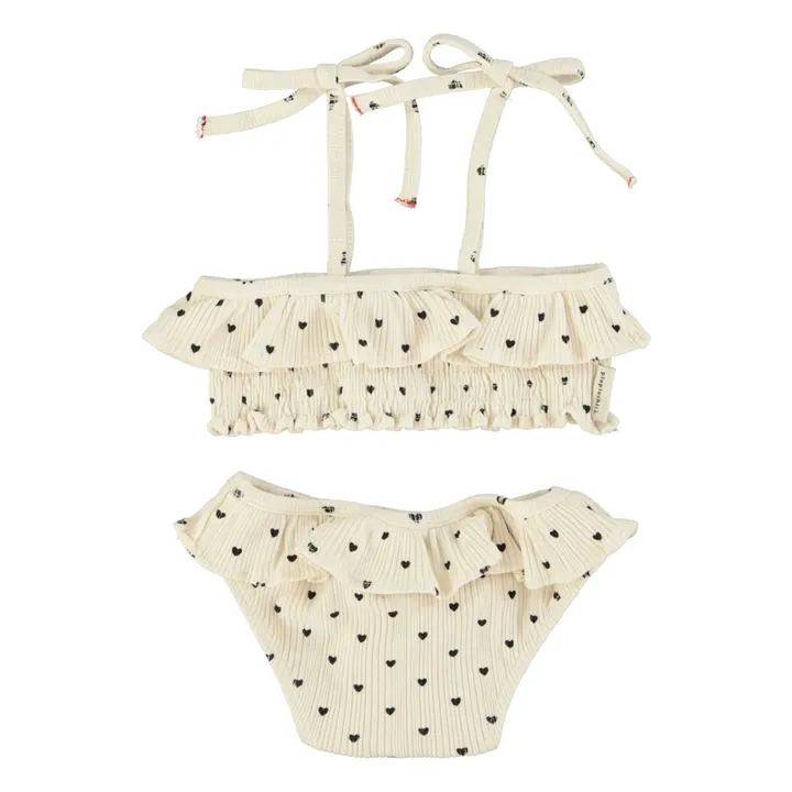 Maillot de Bain 2 Pièces Côtelé Volants Cœurs Coton Bio | Ecru- Image produit n°4