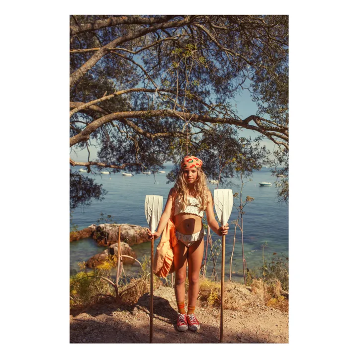 Maillot de Bain 2 Pièces Côtelé Volants Cœurs Coton Bio | Ecru- Image produit n°2