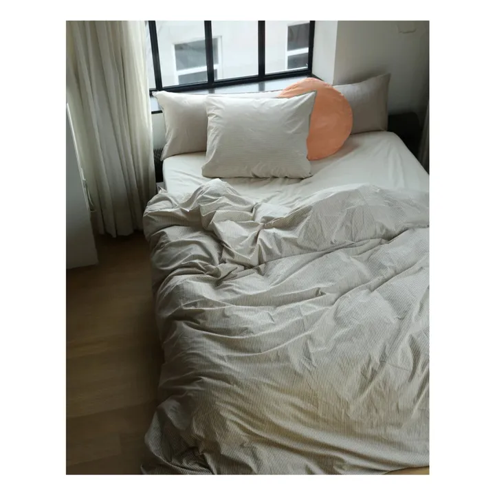 Housse de couette Striped en percale organique - Brown-Ecru | Marron- Image produit n°1