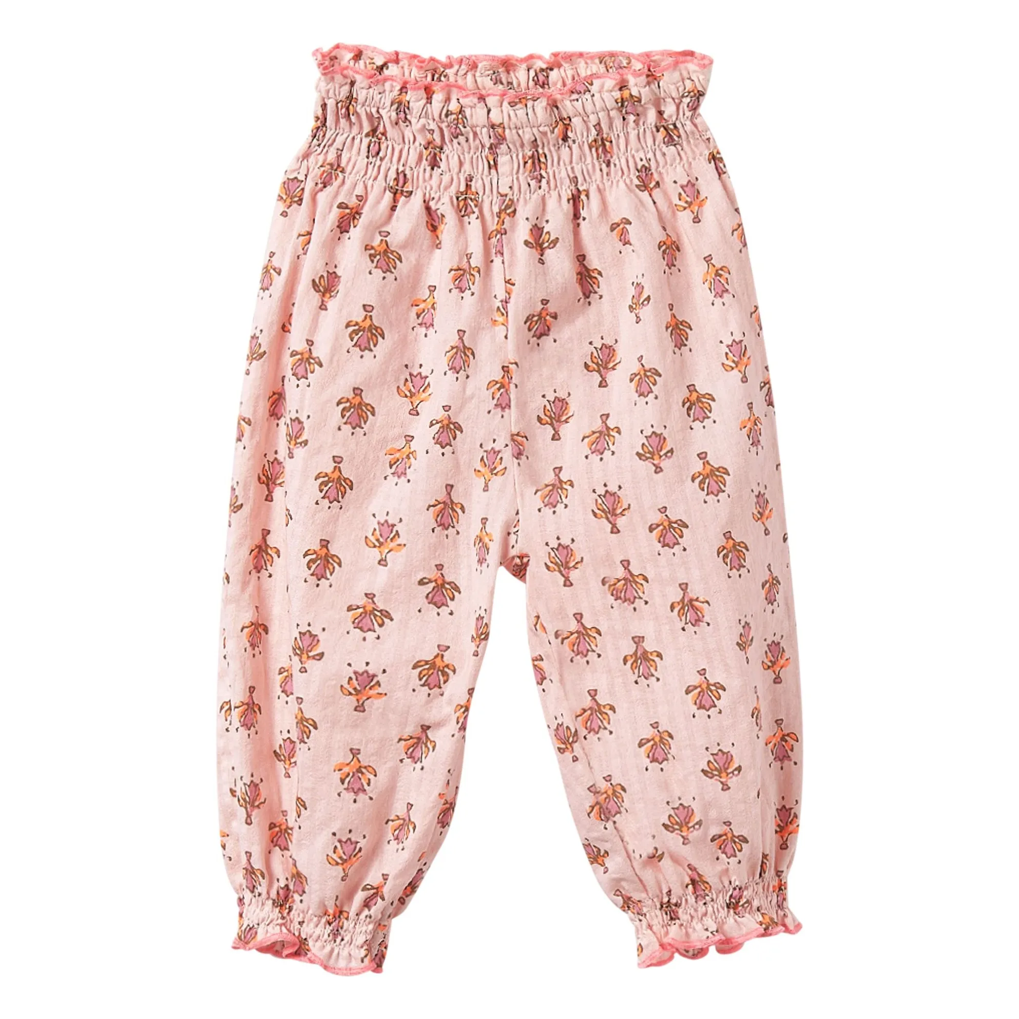 Pantalon Lina Fleuri Coton Bio | Rose poudré- Image produit n°0