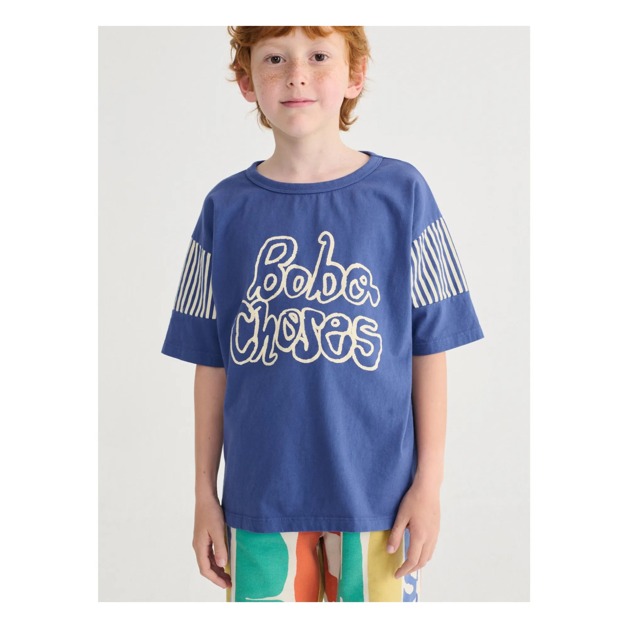 T-shirt Bobo Choses Rayé Coton Bio | Bleu- Image produit n°1
