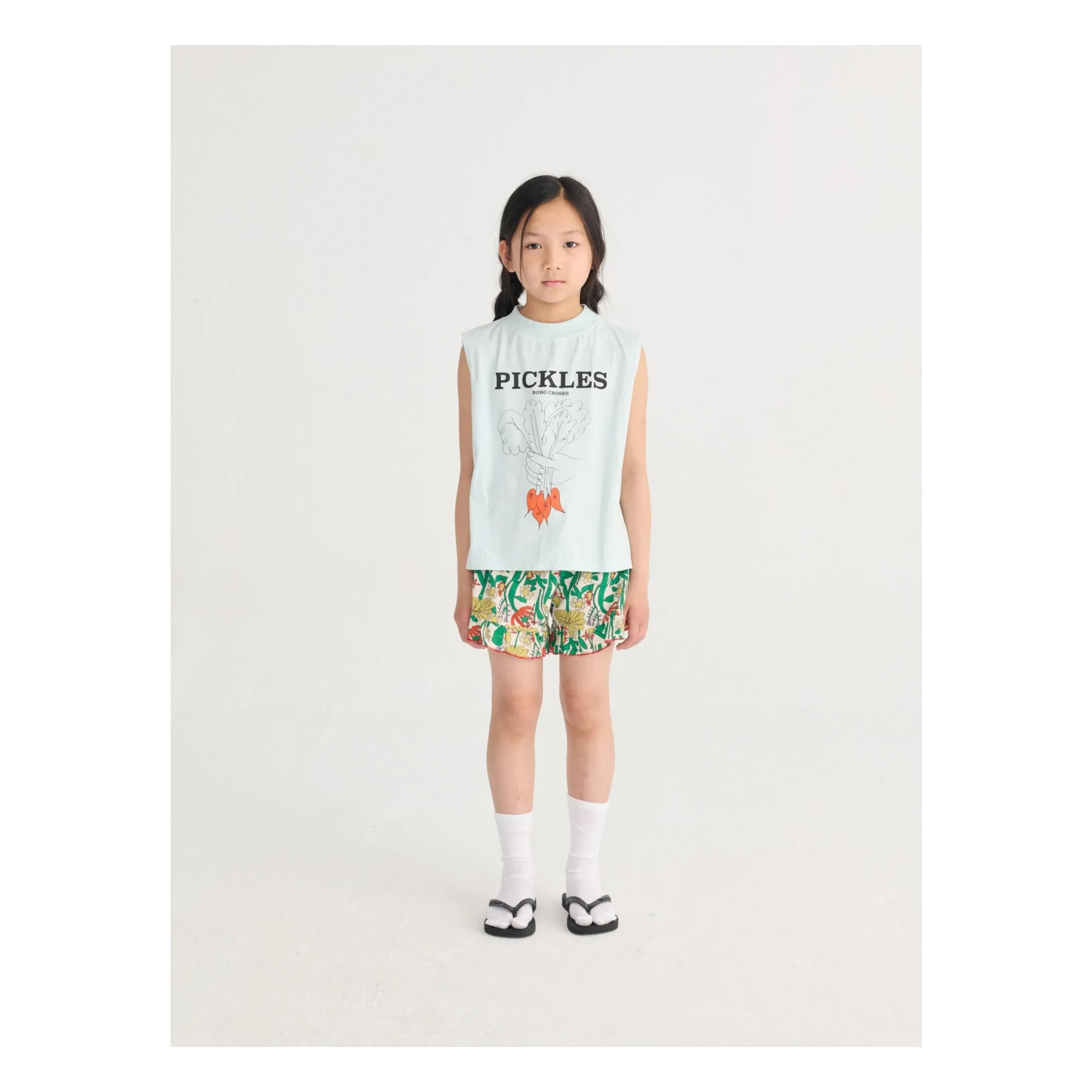 Short Volants Fleuri Coton Bio | Blanc- Image produit n°1