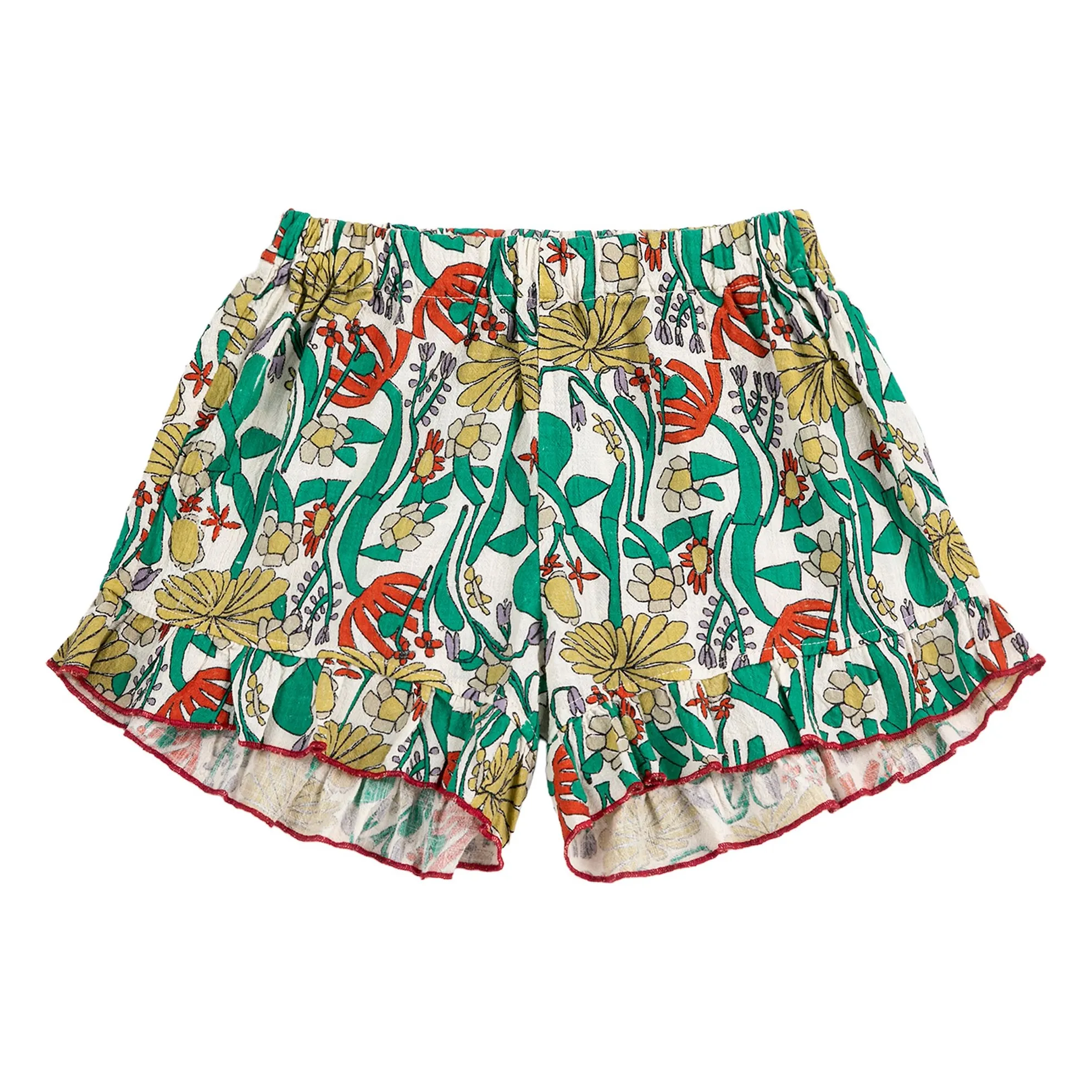 Short Volants Fleuri Coton Bio | Blanc- Image produit n°0