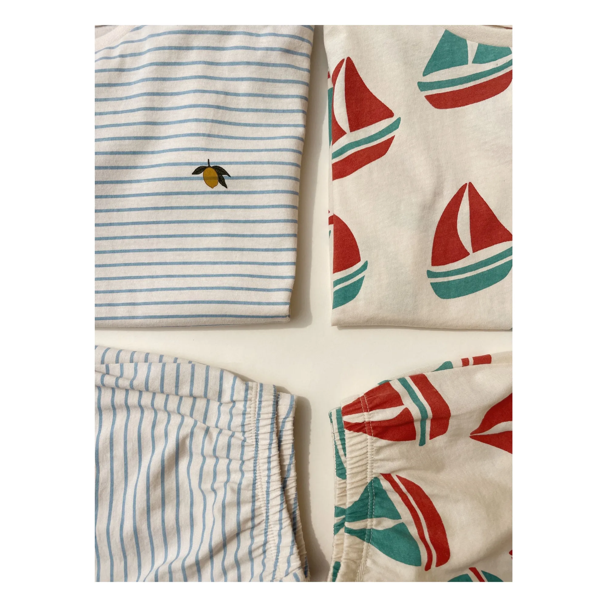 Ensemble T-shirt et Short Famo Rayé Coton Bio | Bleu- Image produit n°2