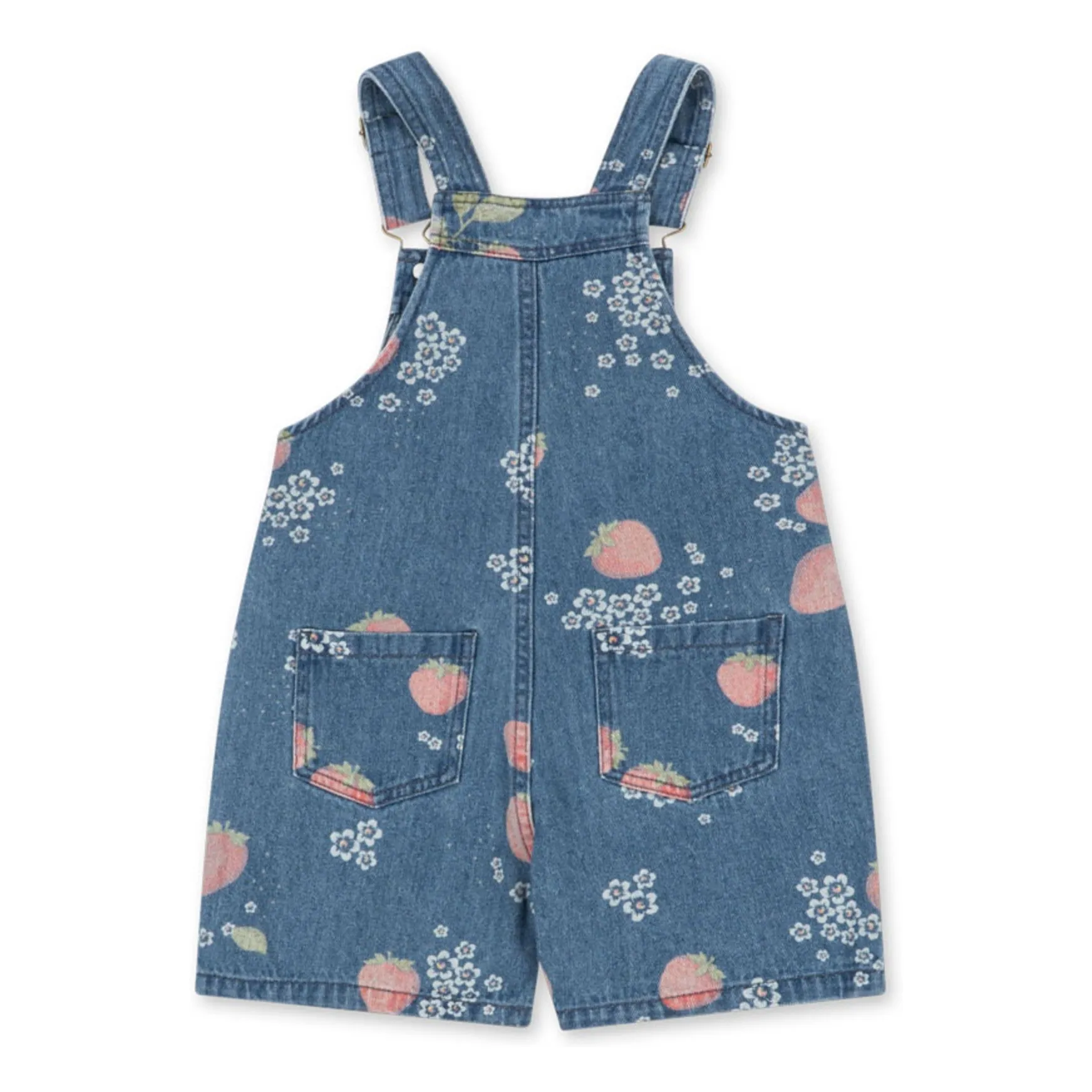 Salopette Courte Denim Magot Fraises Coton Bio | Bleu- Image produit n°1