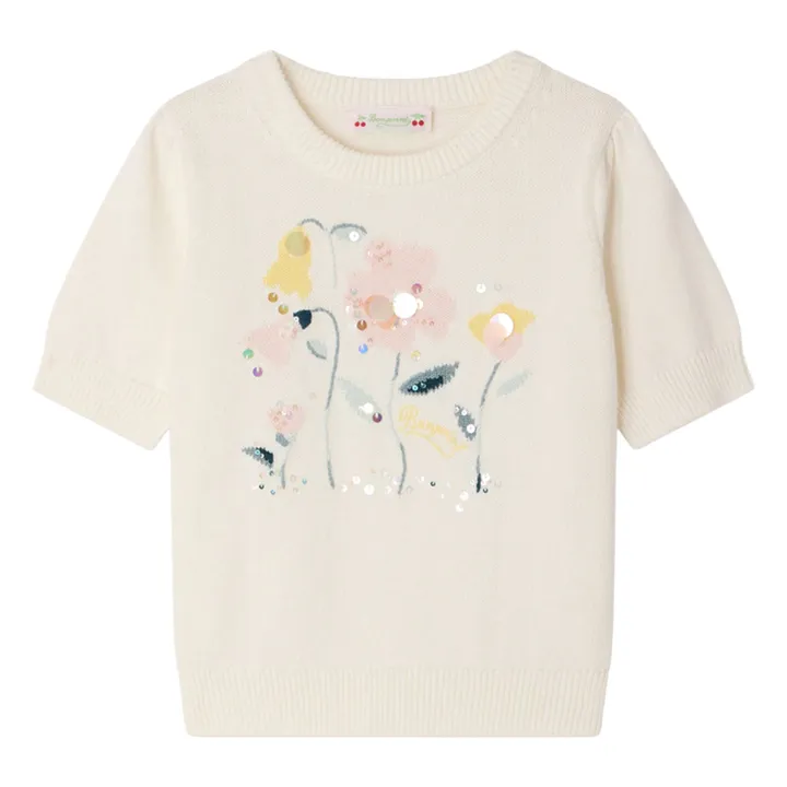T-shirt Maille Fine Elvira Fleurs Coton Bio | Ecru- Image produit n°0