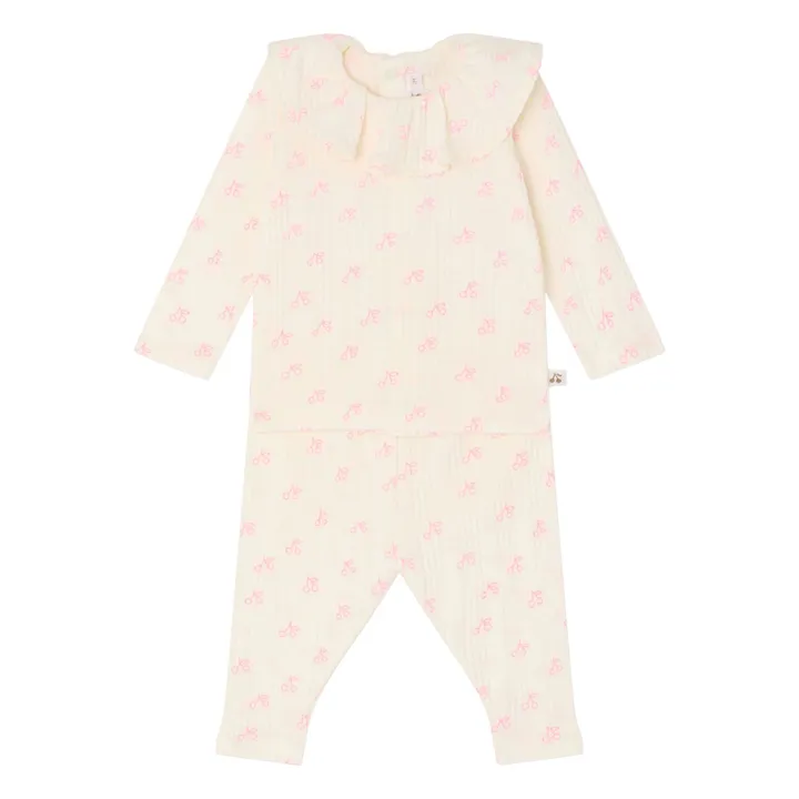 Conjunto de camiseta y legging de algodón ecológico Jelsia Cerises | Crudo- Imagen del producto n°0