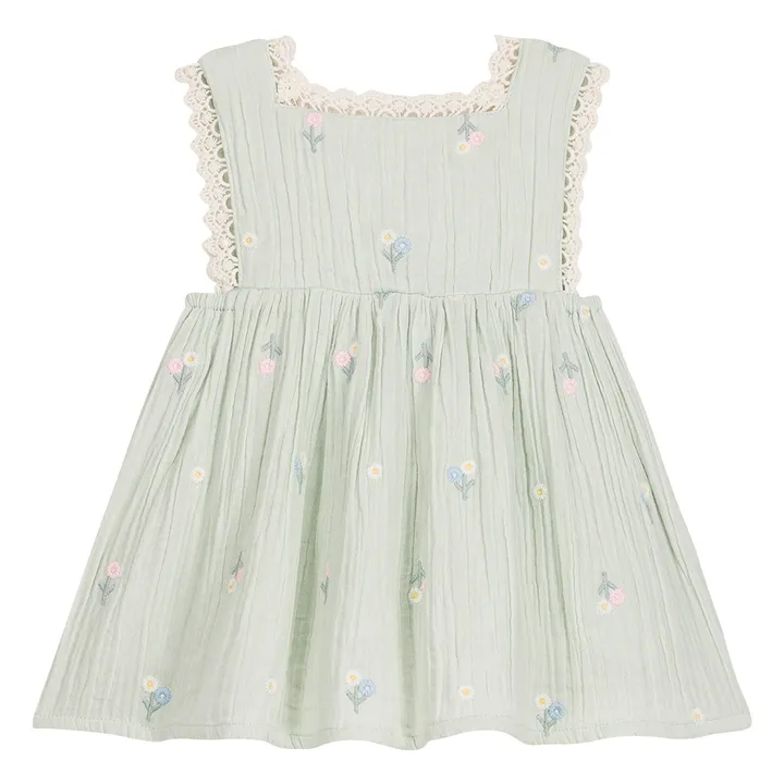 Vestido delantal plisado floral Aloisa | Verde Almendra- Imagen del producto n°0