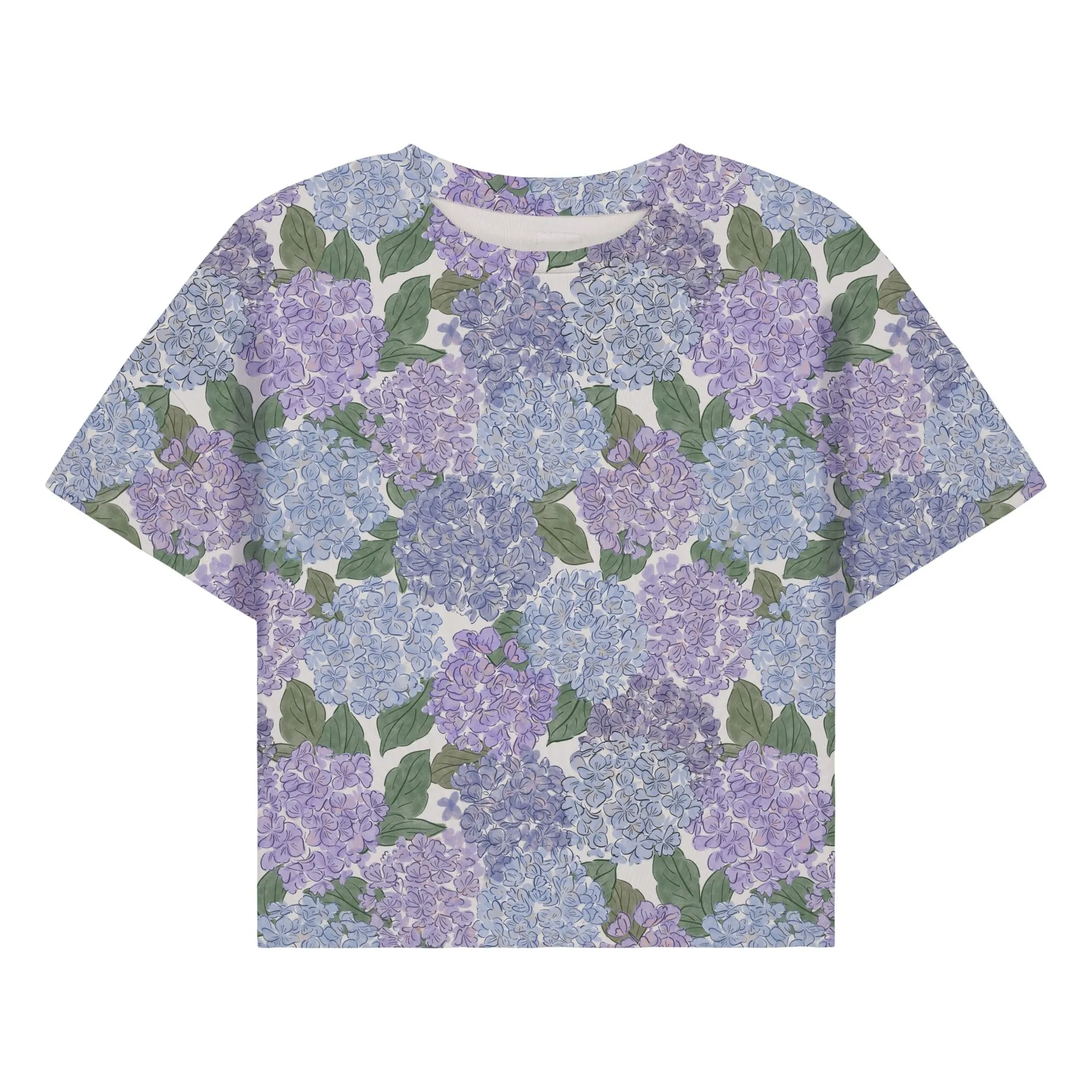T-shirt Crop Flow Fleurs Coton Bio | Lilas- Image produit n°0