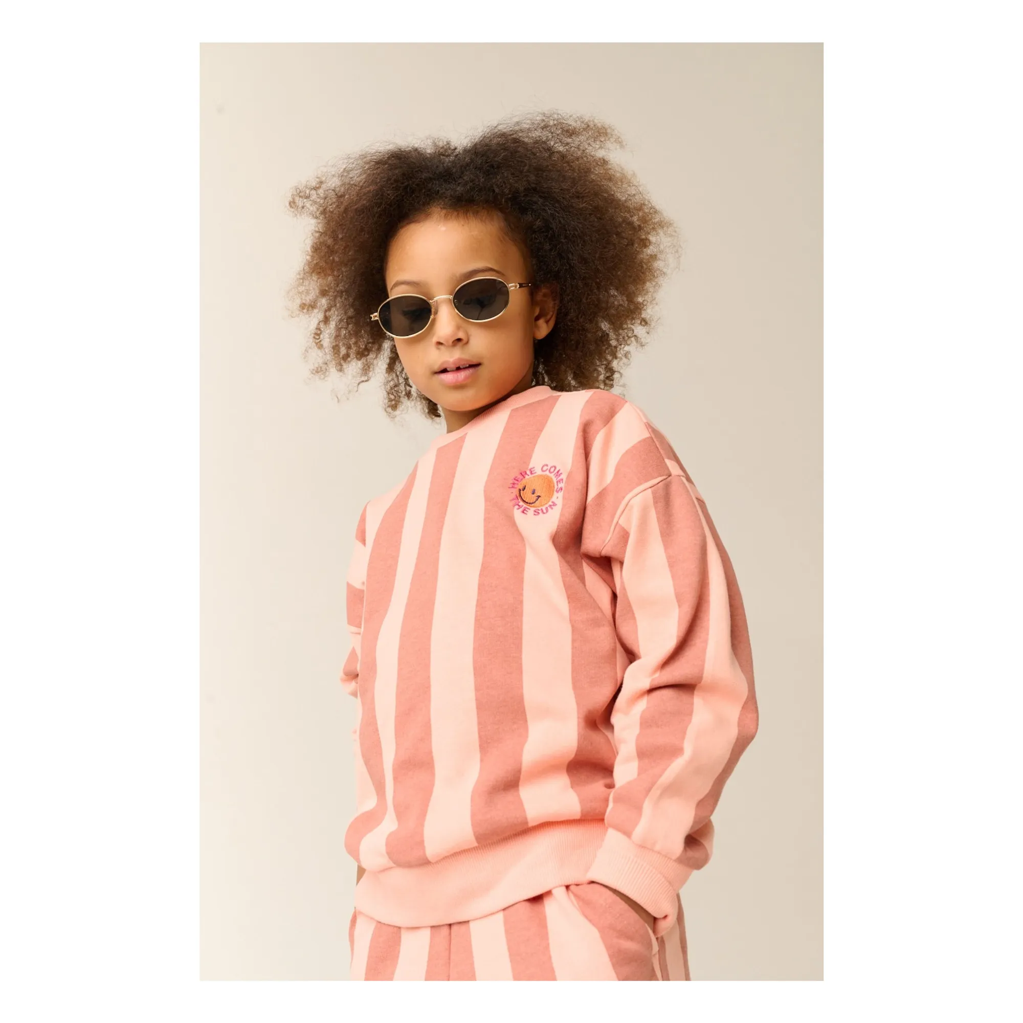 Sweat Oversize Coquina Rayé Coton Recyclé | Rose pêche- Image produit n°1