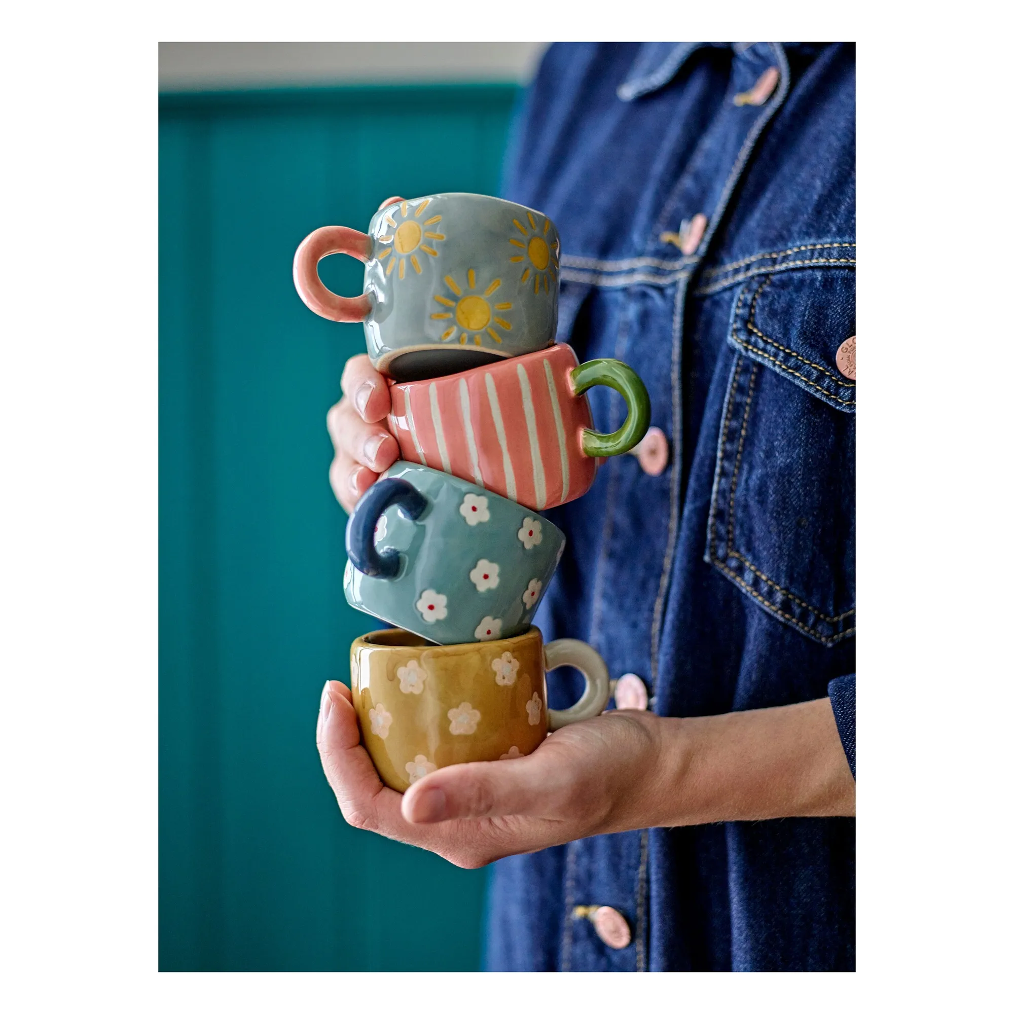 Tasse en grès à fleurs Nini | Bleu- Image produit n°3