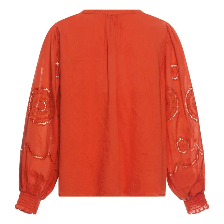 Blouse Brodée en Coton Bio | Corail- Image produit n°4