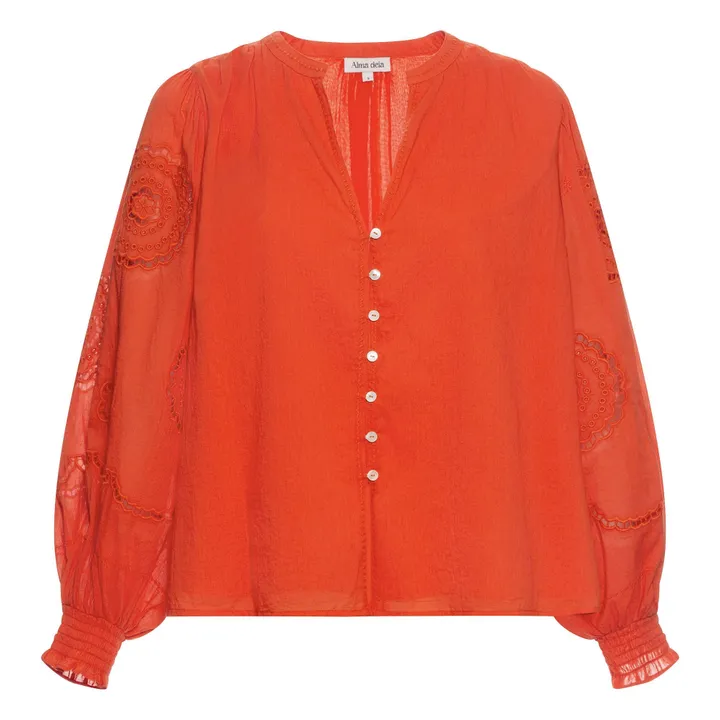 Blouse Brodée en Coton Bio | Corail- Image produit n°0
