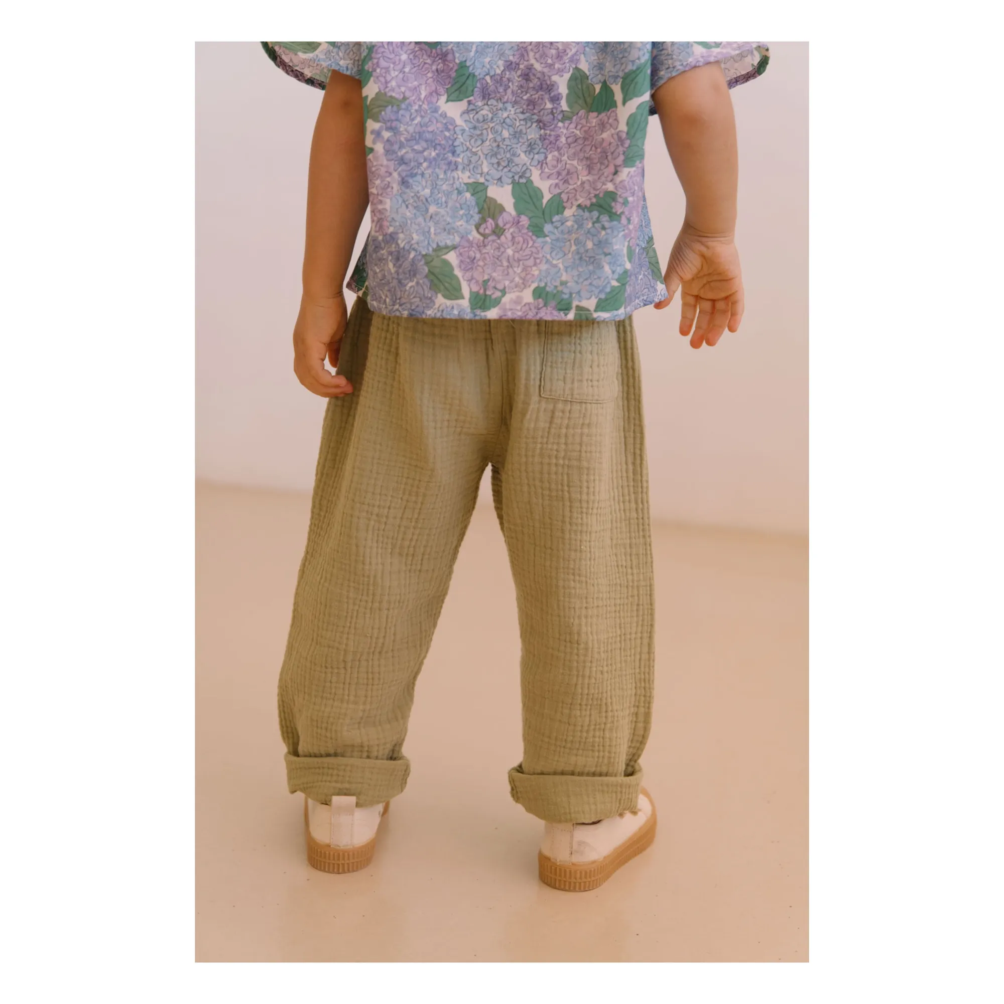 Pantalon Gauffré Cousin Gaze de Coton Bio | Vert kaki clair- Image produit n°6