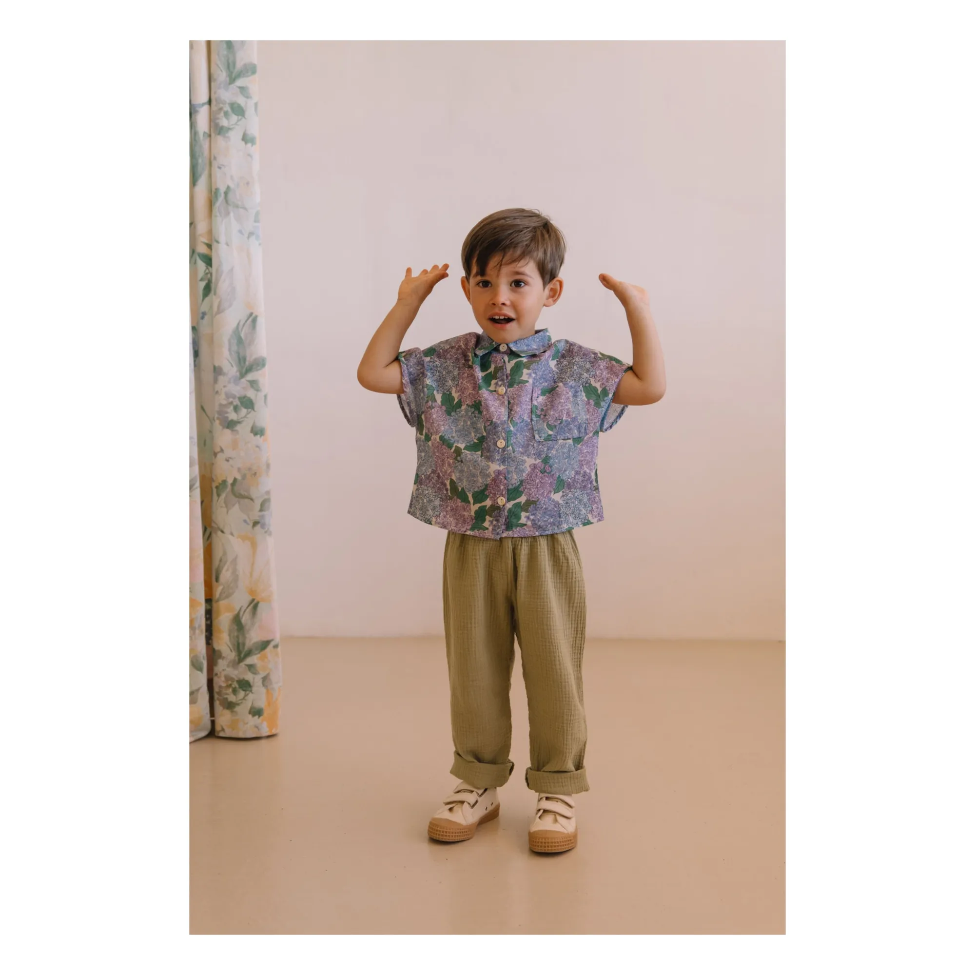 Pantalon Gauffré Cousin Gaze de Coton Bio | Vert kaki clair- Image produit n°1