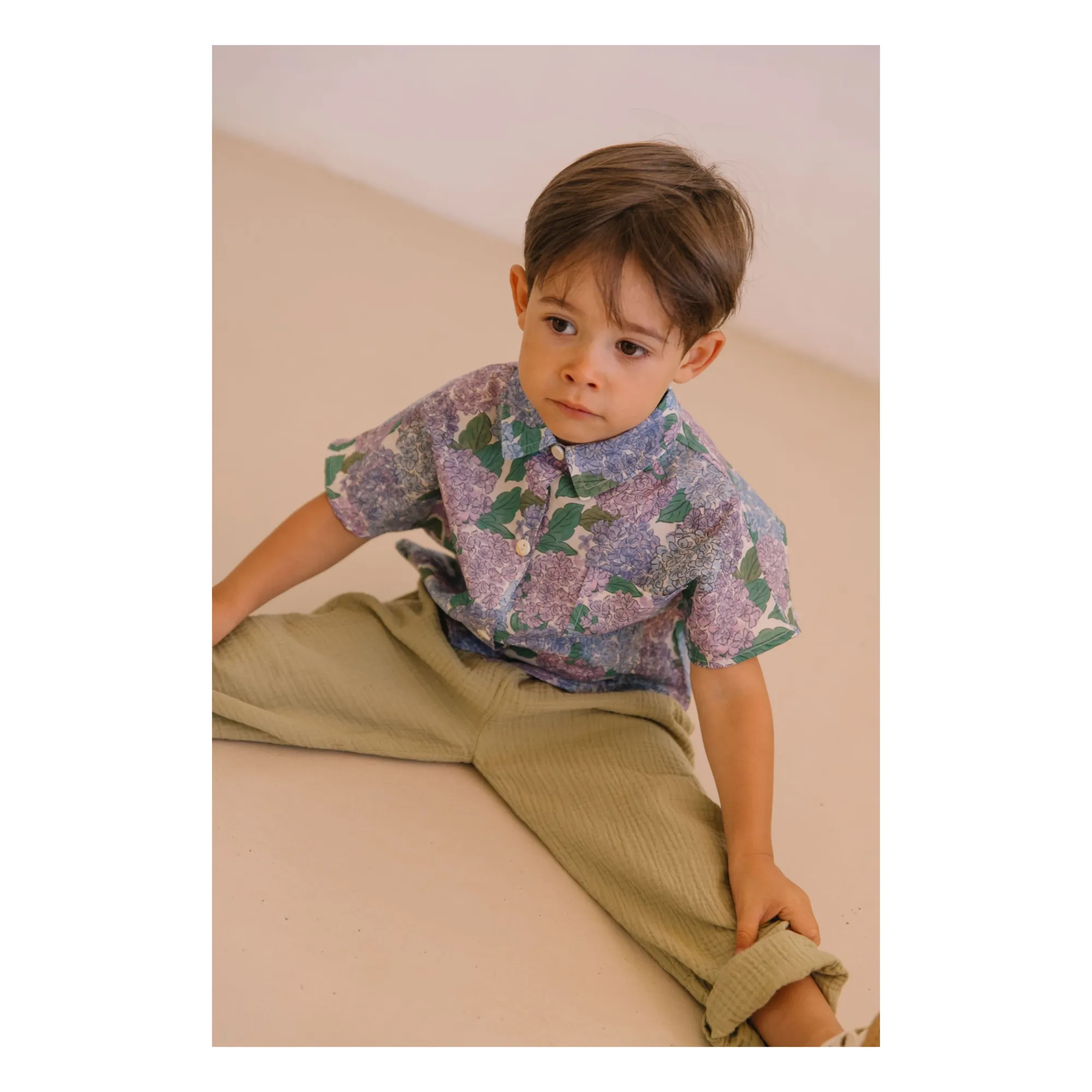 Pantalon Gauffré Cousin Gaze de Coton Bio | Vert kaki clair- Image produit n°2