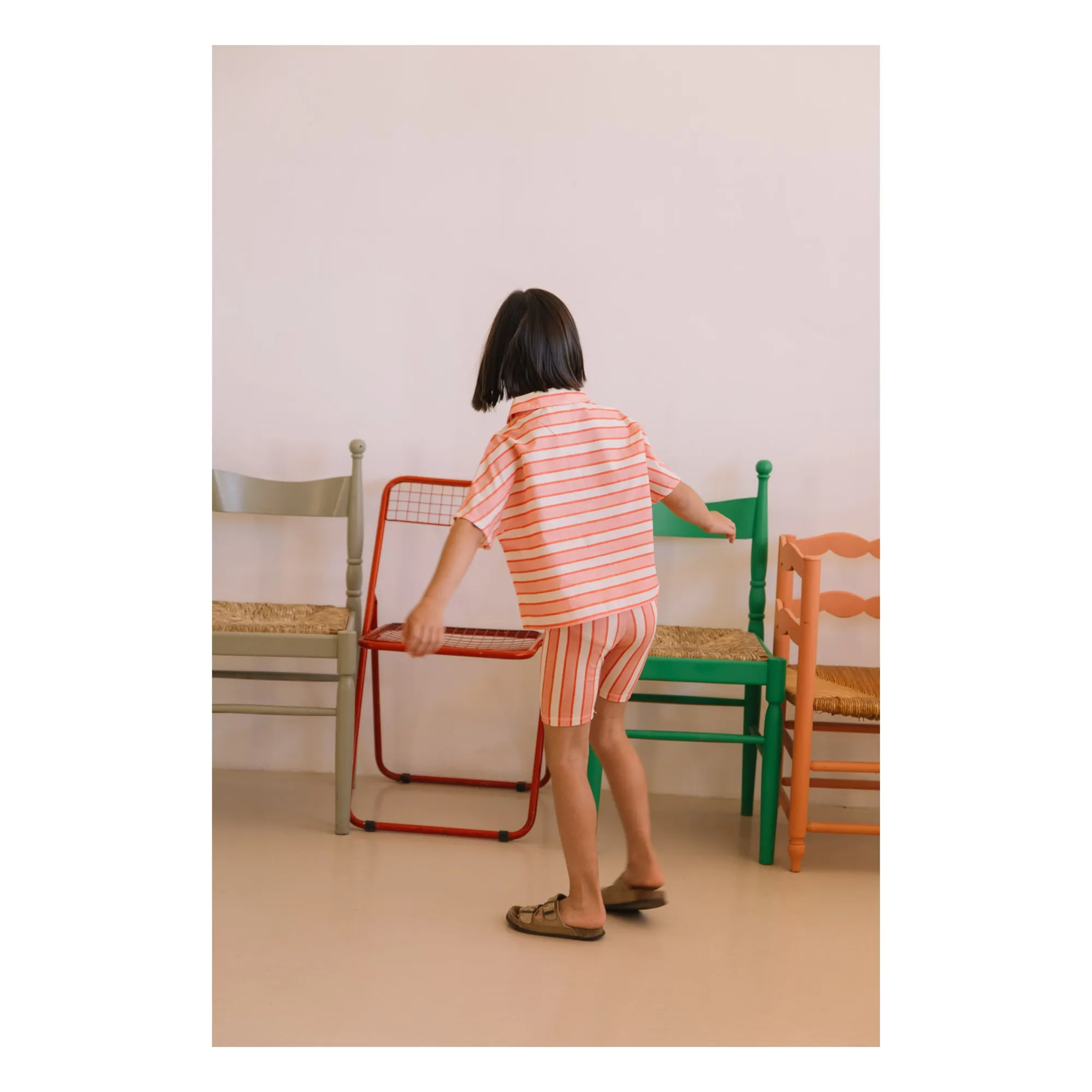 Cycliste Jeannie Rayé Coton Bio | Rose- Image produit n°2