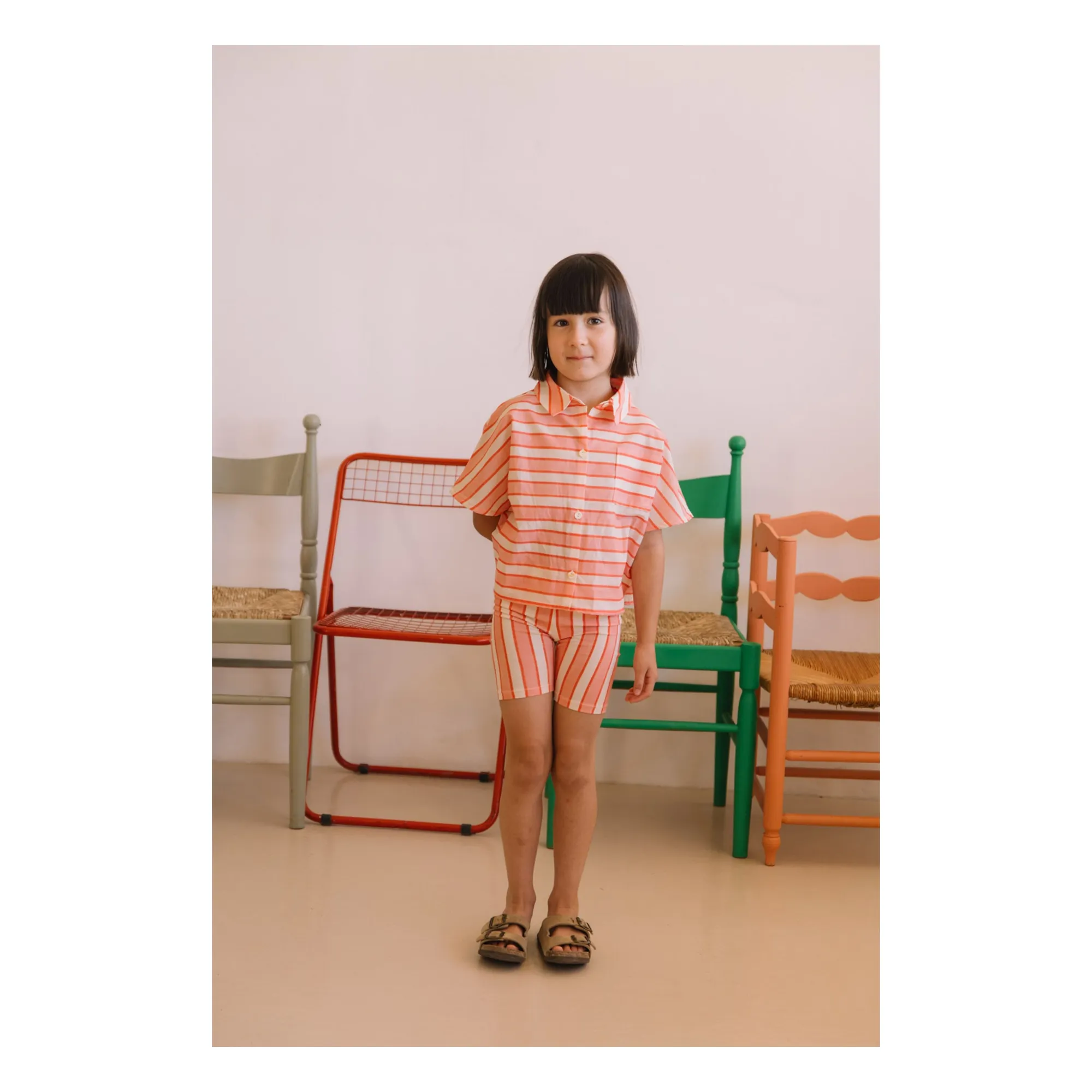 Cycliste Jeannie Rayé Coton Bio | Rose- Image produit n°1