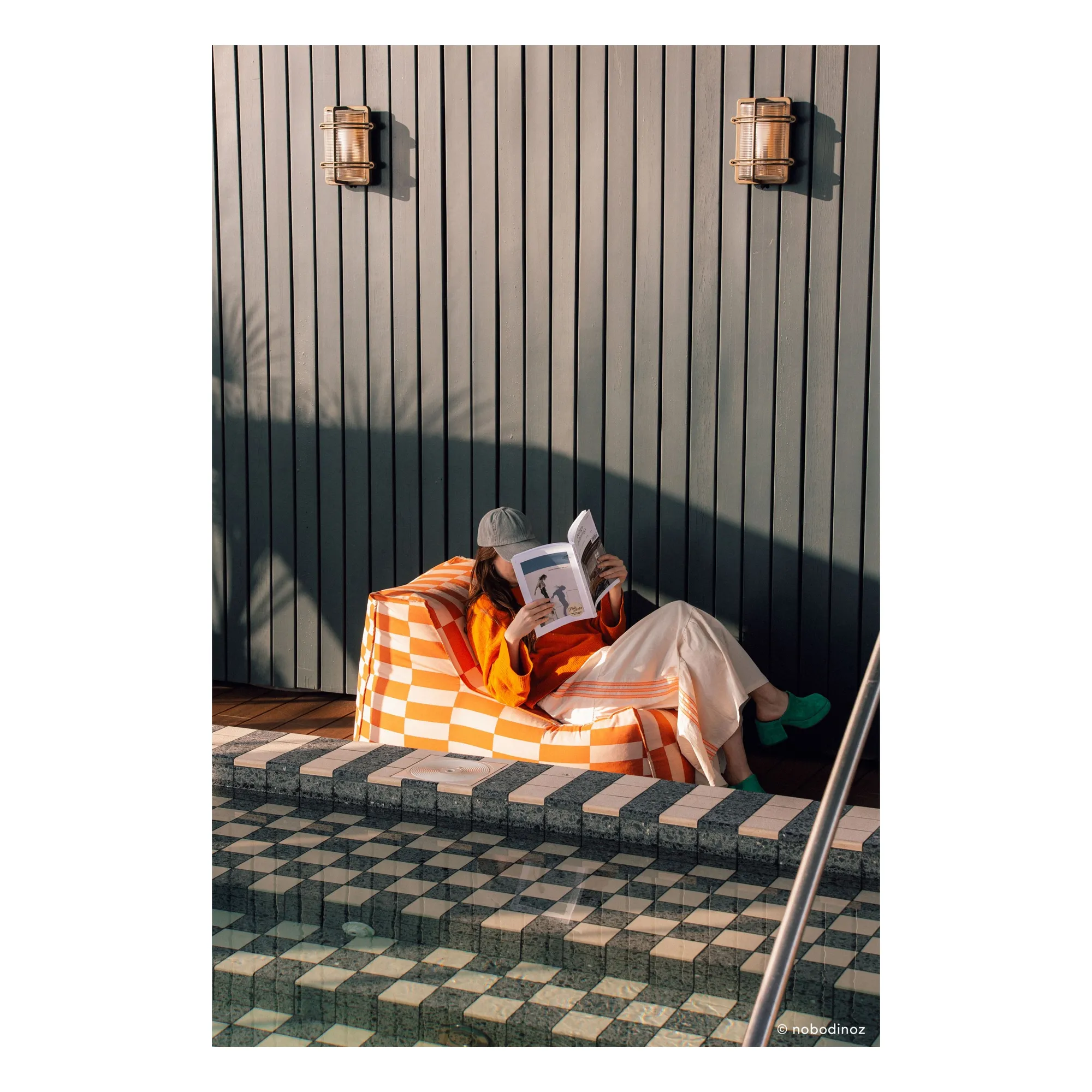 Pouf long outdoor Matteo Tiles | Orange- Image produit n°10
