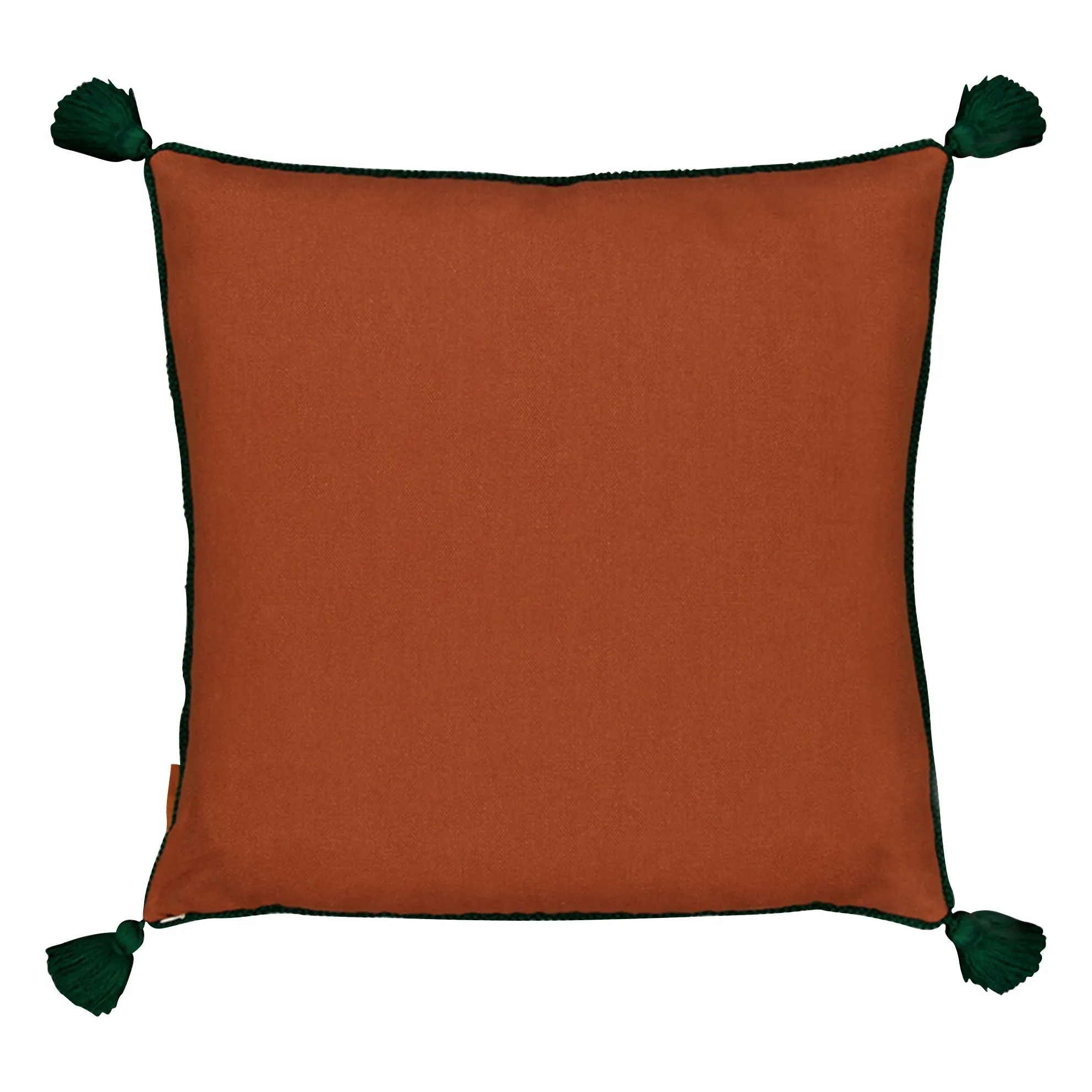 Coussin en lin brodé avec pompons Viana | Brique- Image produit n°1
